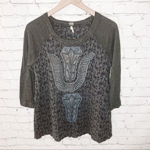 Free People We The Free Eyelet Lace Ringer Baseball Tee Navy Size Small